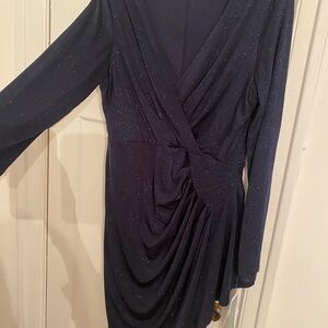 London Times Midnight Blue Sparkle Long Sleeve Dress